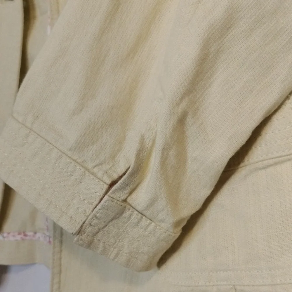 J. Jill beige/yellow 100%‎ Cotton 3/4 Sleeve Floral Trim Jacket Womens 14 Petite